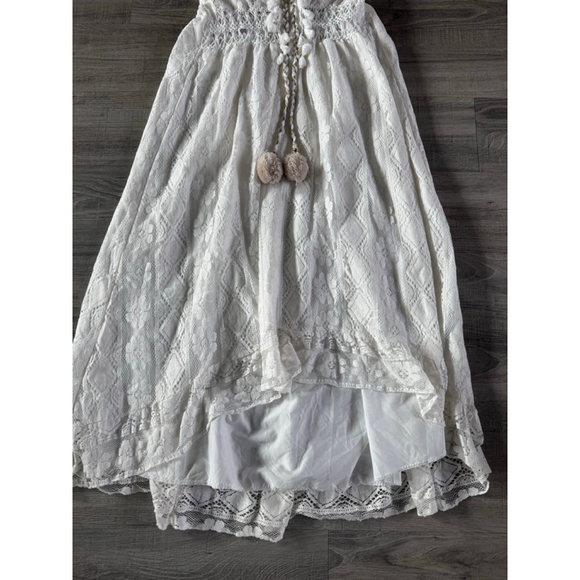 Boho Lace Hi Low Maxi Dress Ivory Cottagecore Romantic Festival EUC No Tags - Picture 4 of 11